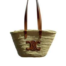 Load image into Gallery viewer, Classic Panier Basket Bag in Palm Leaves and Calfskin