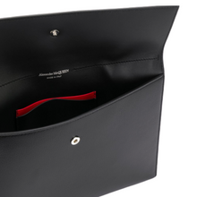 Load image into Gallery viewer, The interior of an Alexander McQueen Black Envelope Clutch available to rent