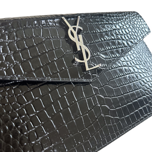 Uptown Clutch in Black Croc