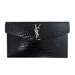 Uptown Clutch in Black Croc