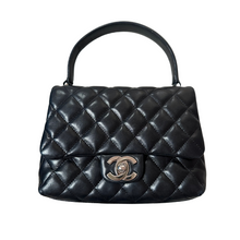 Load image into Gallery viewer, Chanel Mini Kelly in black lambskin leather with silver hardware
