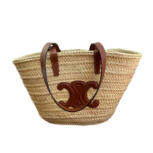 Classic Panier Basket Bag in Palm Leaves and Calfskin