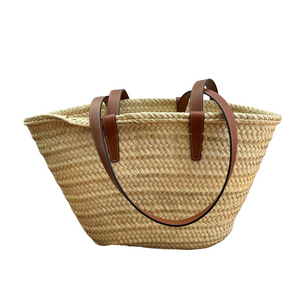 Classic Panier Basket Bag in Palm Leaves and Calfskin